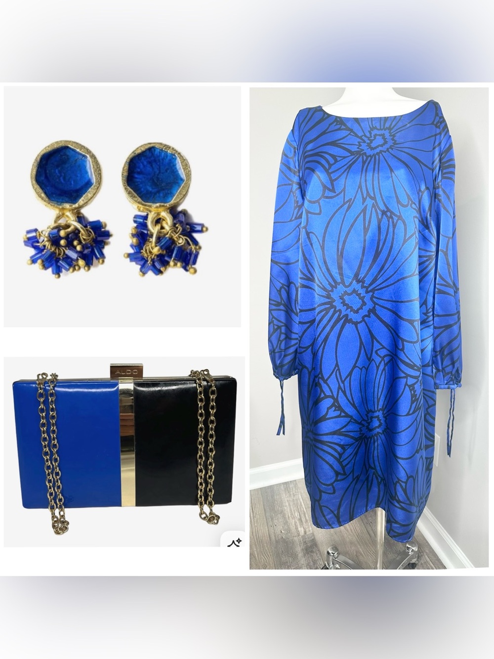 Sara Campbell Royal Blue and Black Floral Midi Dress- 1X